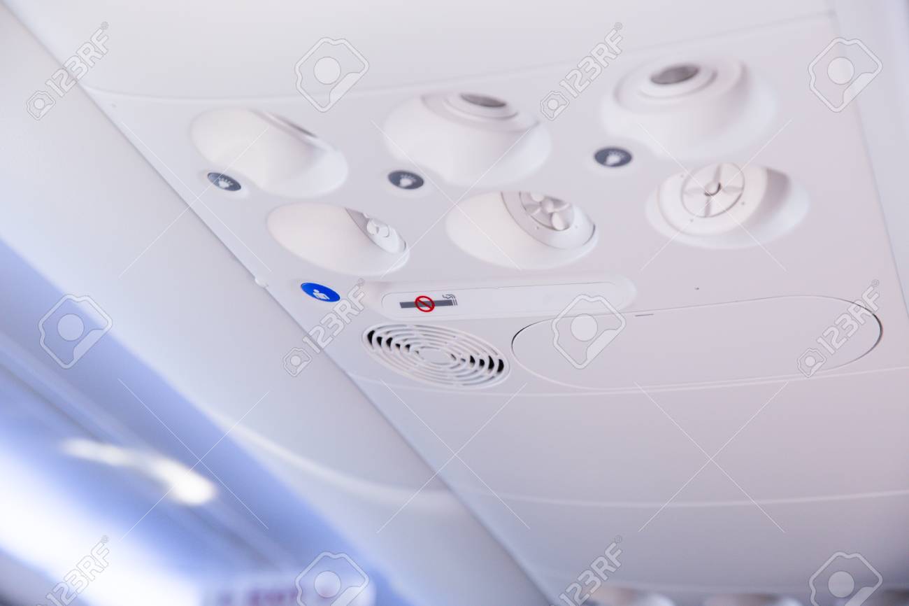close up of overhead console in the modern passenger aircraft air