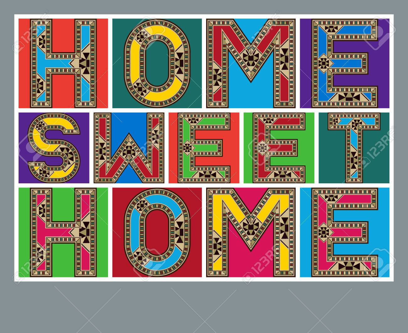 Colorful Home Sweet Home Decorative Block Letters Royalty Free