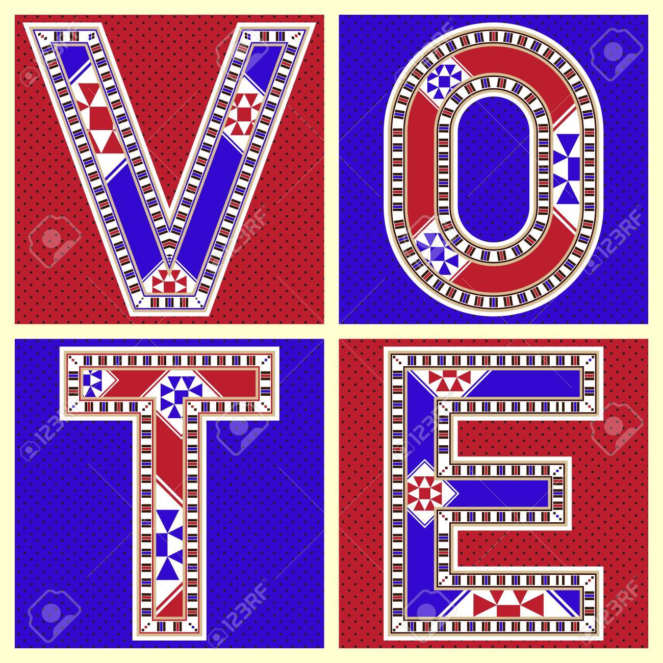 Red And Blue Decorative Block Letters Vote Icon Royalty Free