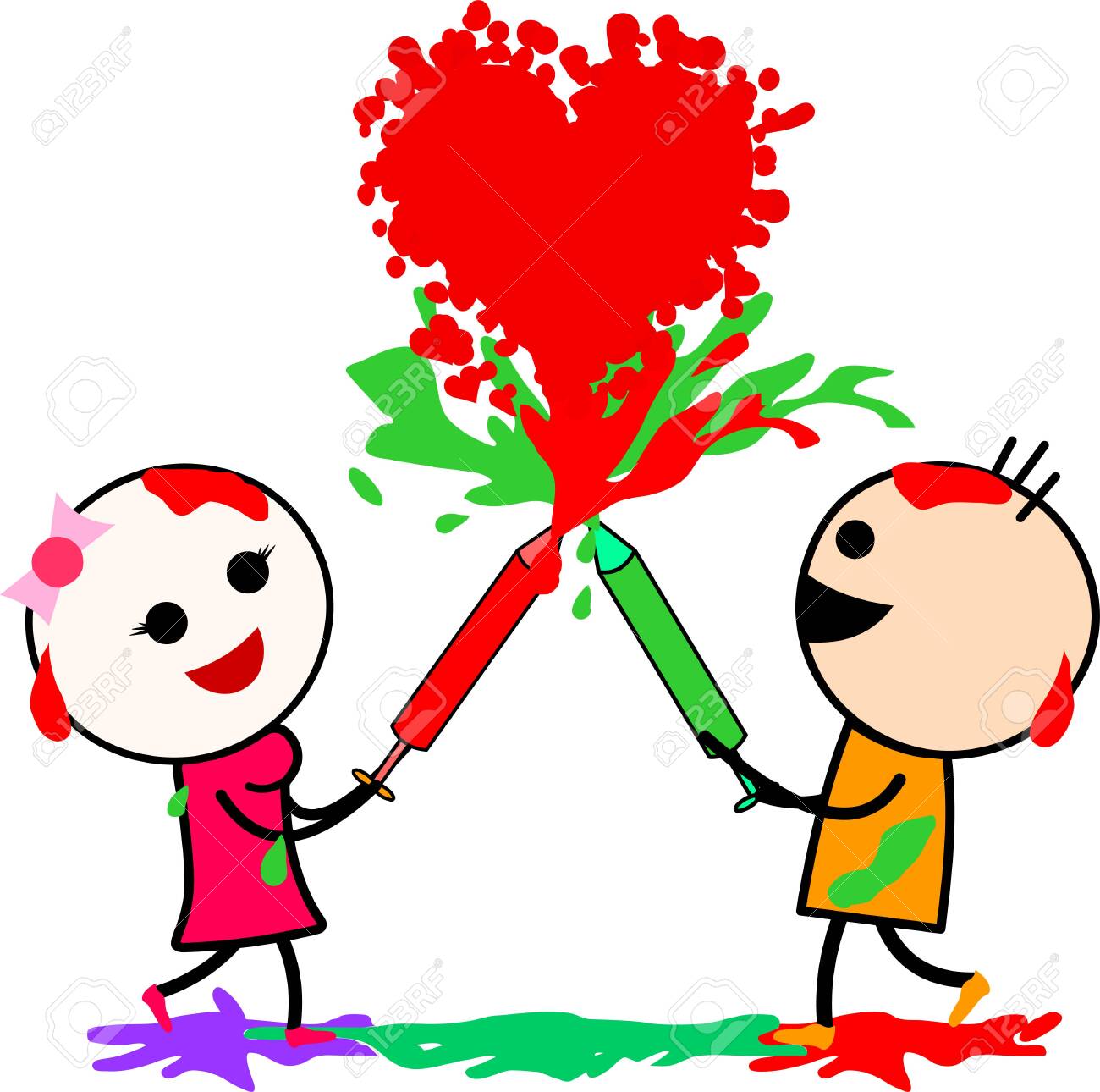 Vector Illustration Of A Cute Cartoons Boy And Girl Playing