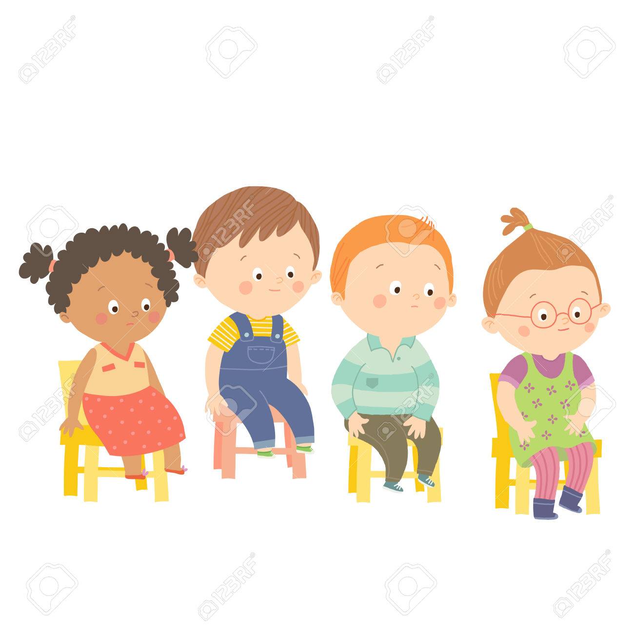 椅子に座っている幼児を困らせます のイラスト素材 ベクタ Image