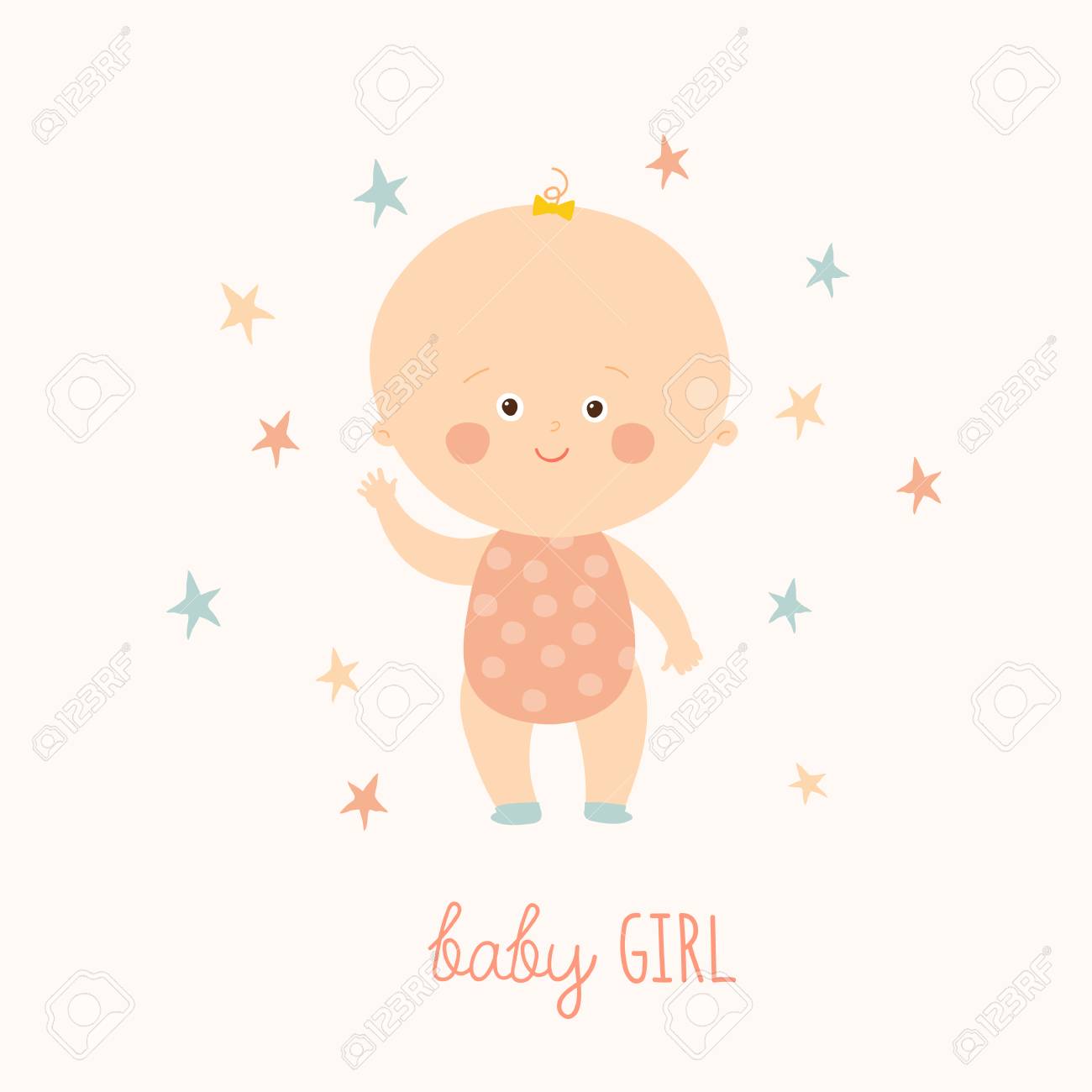 Baby Shower Card For Baby Girl Cute Baby Girl Standing Blond Toddler Girl Cartoon Vector Hand Drawn Eps 10 Illustration Isolated On White Background Royalty Free Cliparts Vectors And Stock Illustration Image