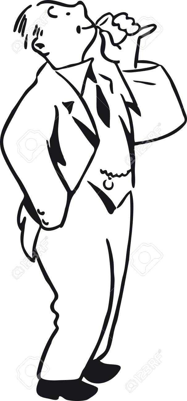 飲酒男 レトロベクトルイラスト のイラスト素材 ベクタ Image