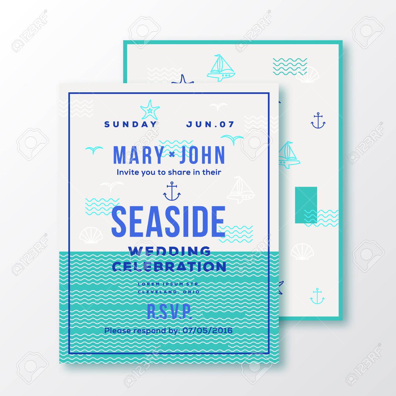 sea side wedding invitation card or ticket template modern typography invitation ticket template