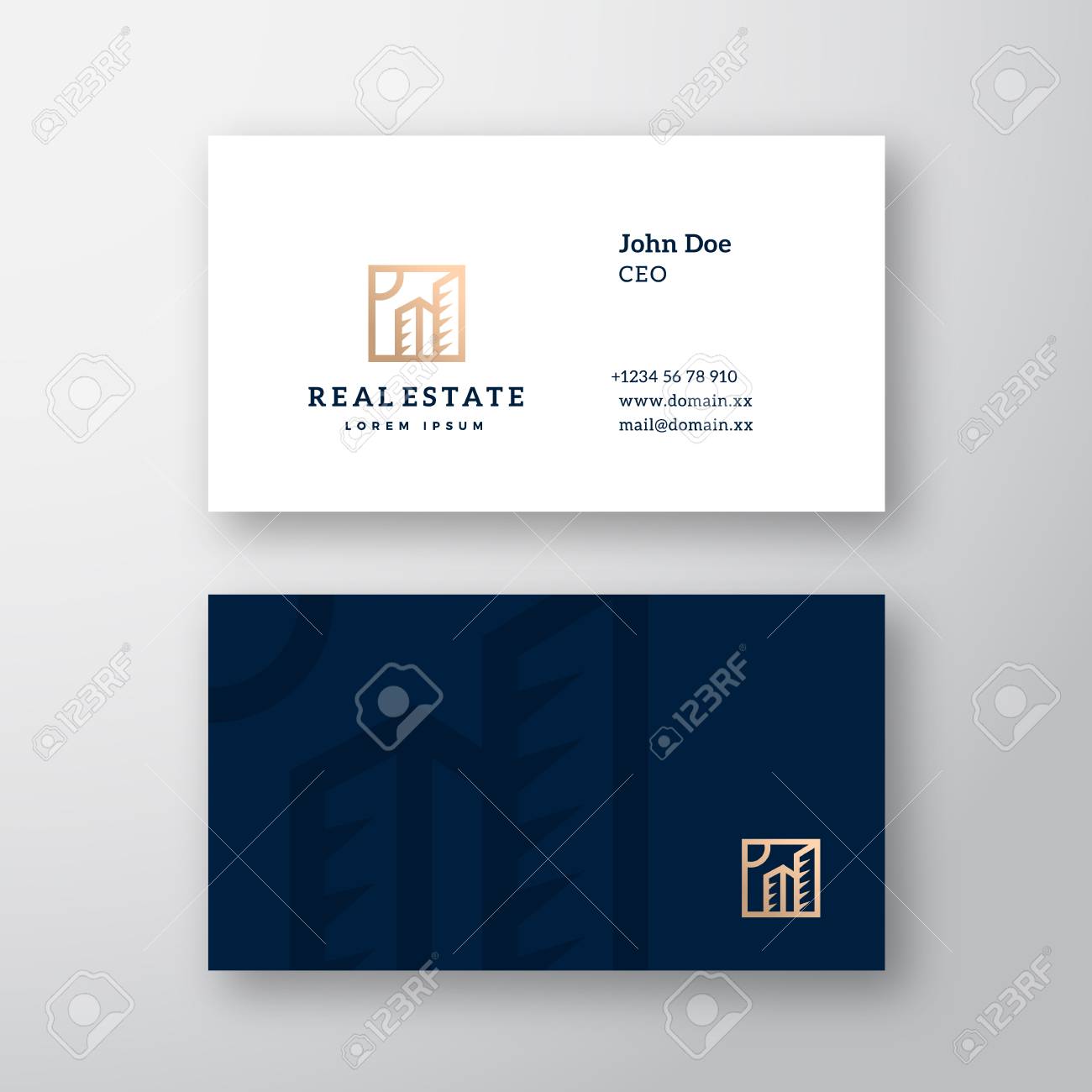 Real Estate Abstract Elegant Vector Logo And Business Card Template Premium Stationary Realistic Mock Up Modern Typography And Soft Shadows Royalty Free Cliparts Vectors And Stock Illustration Image 115527136
