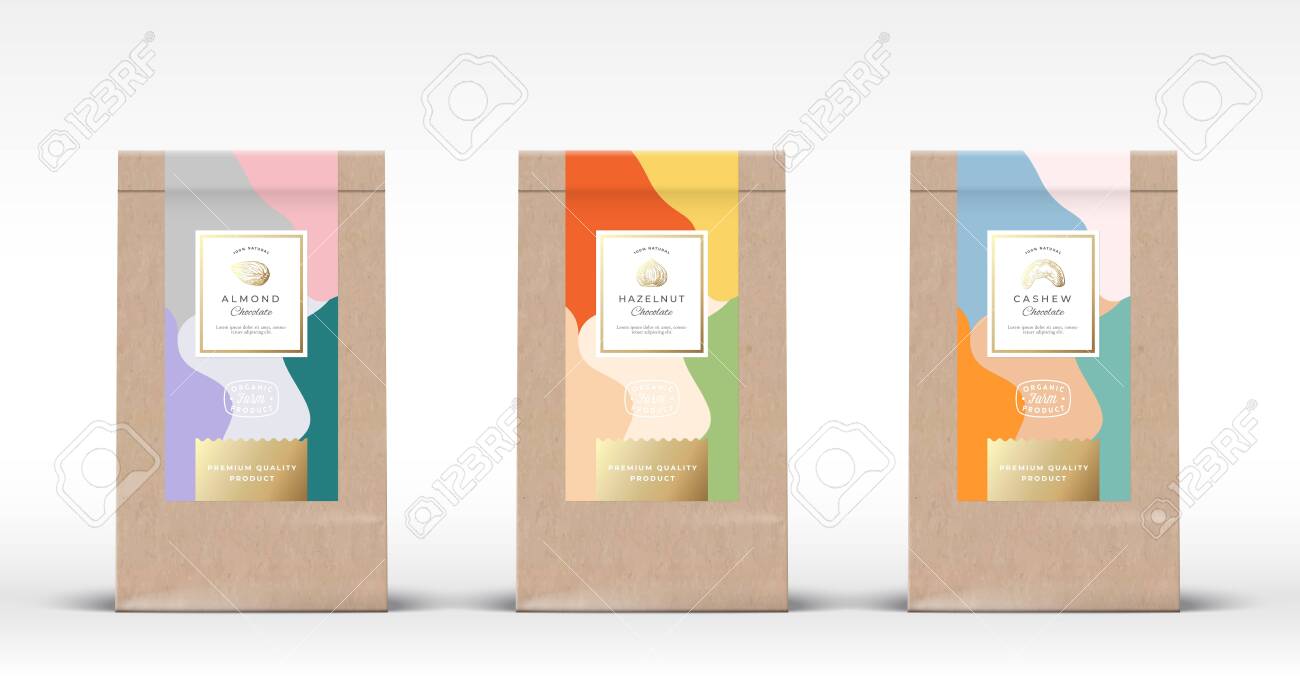 Download Craft Paper Bag With Nuts Chocolate Labels Set Abstract Vector Royalty Free Cliparts Vectors And Stock Illustration Image 141095407
