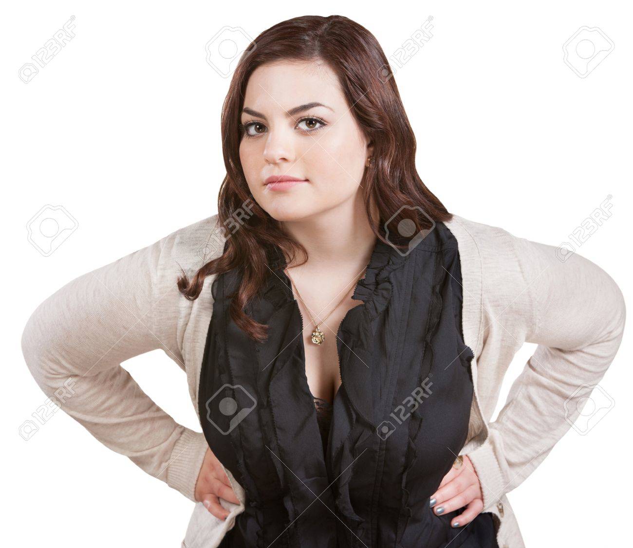 Young Caucasian Female With Hands On Hips Leaning Forward Stock Photo Picture And Royalty Free Image Image