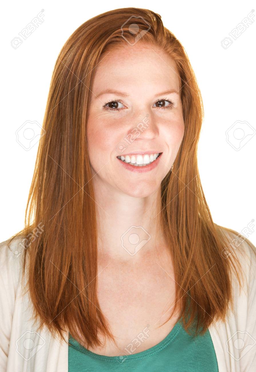 赤い髪と幸せな若い白人女性を分離 の写真素材 画像素材 Image