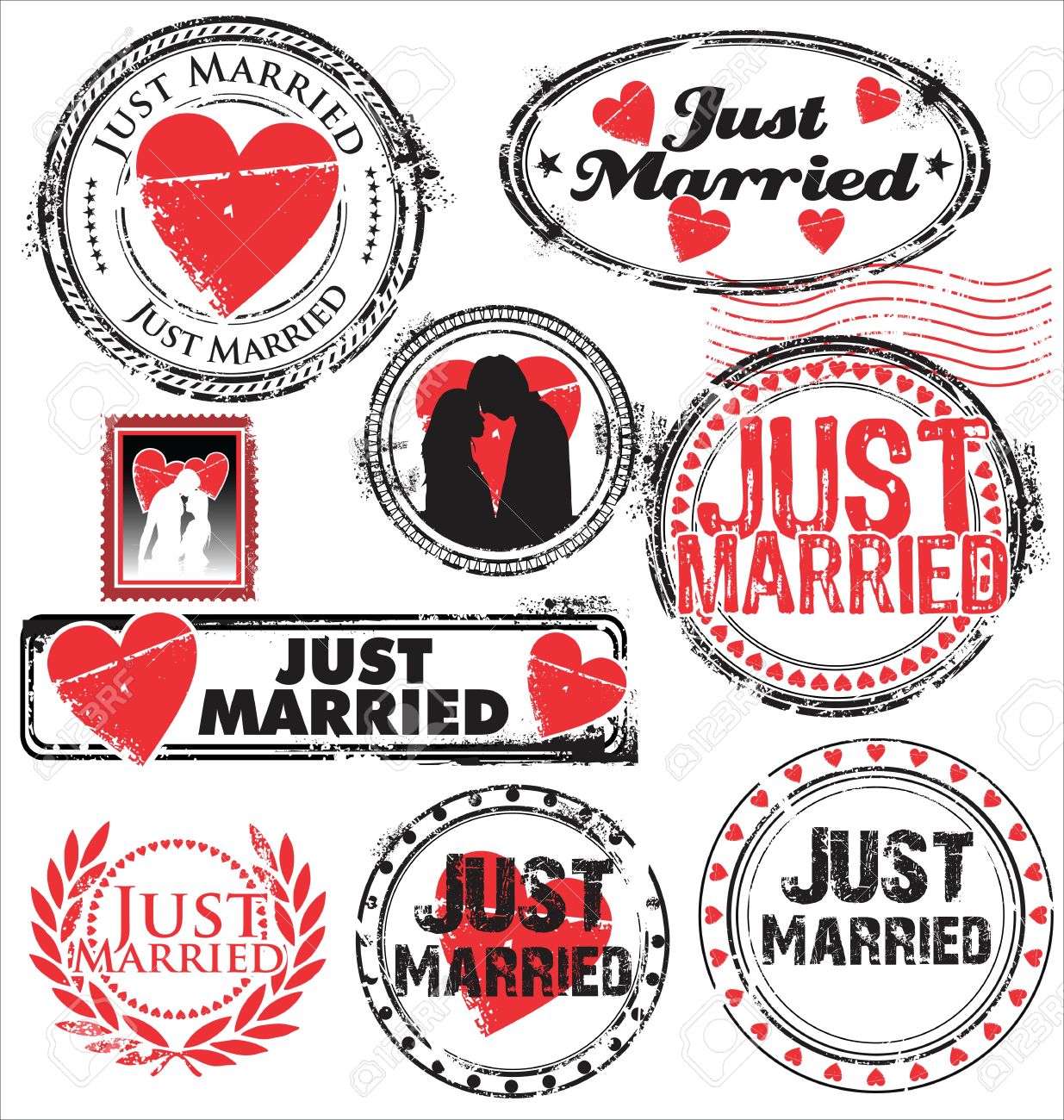 ちょうど結婚したスタンプのイラスト素材 ベクタ Image