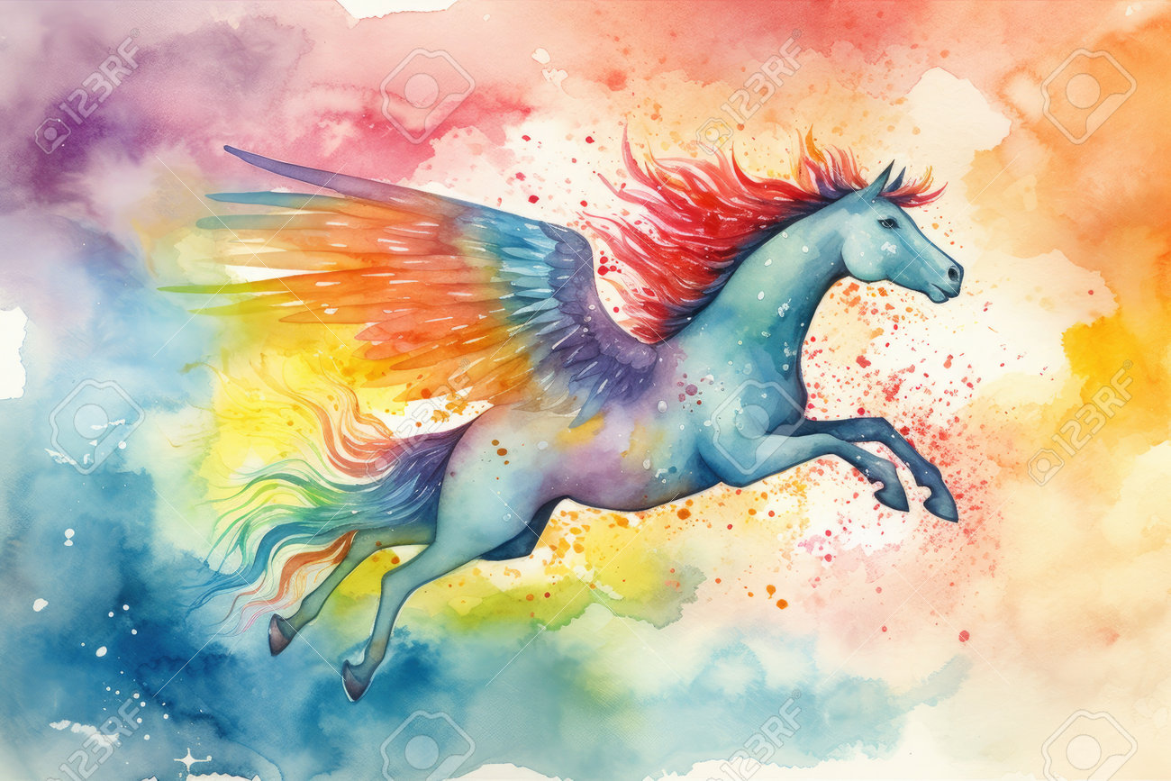 ユニコーン アクリル画原画アート作品 パステルカラー