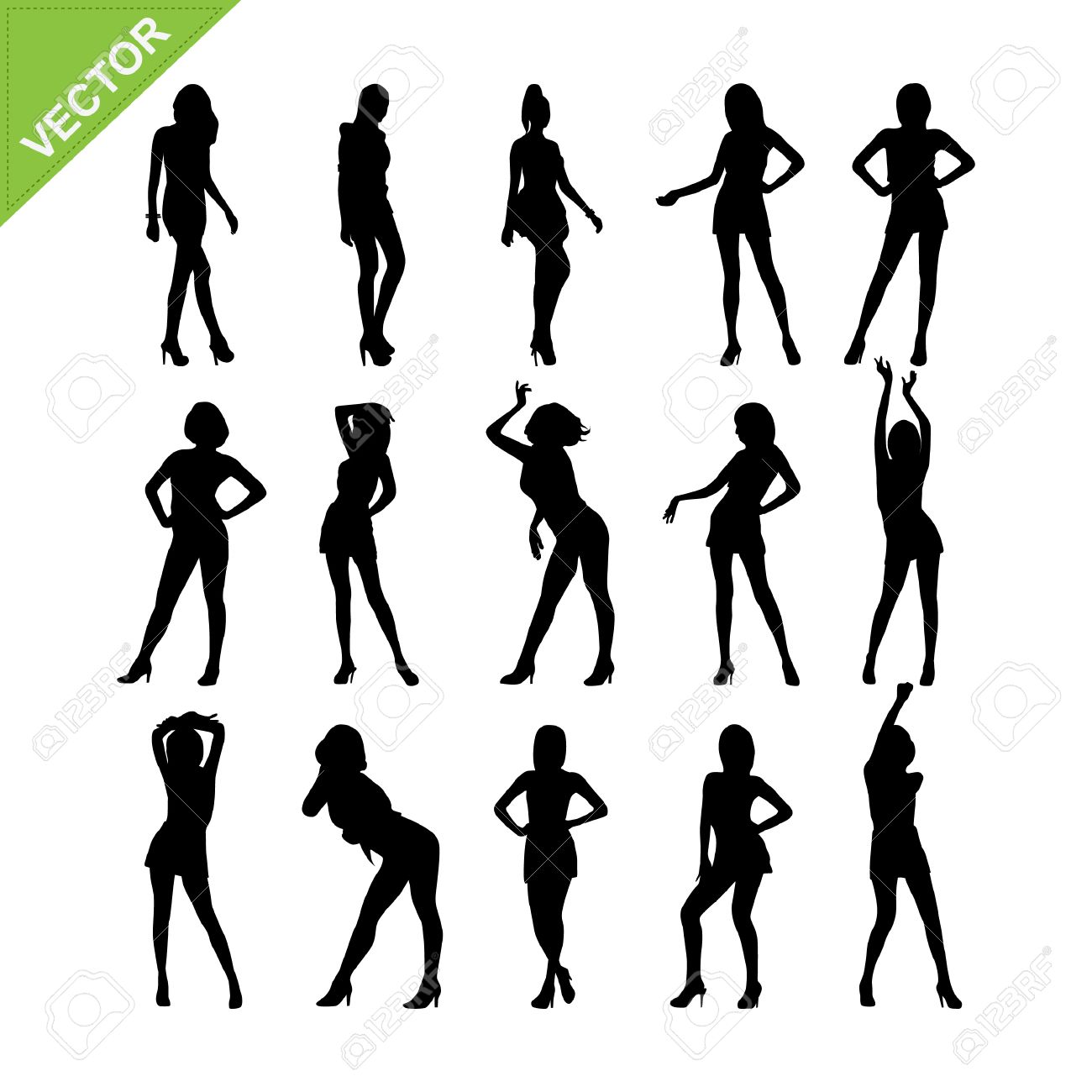 セクシーな女性とモデルポーズ シルエット ベクトル セット 7 のイラスト素材 ベクタ Image