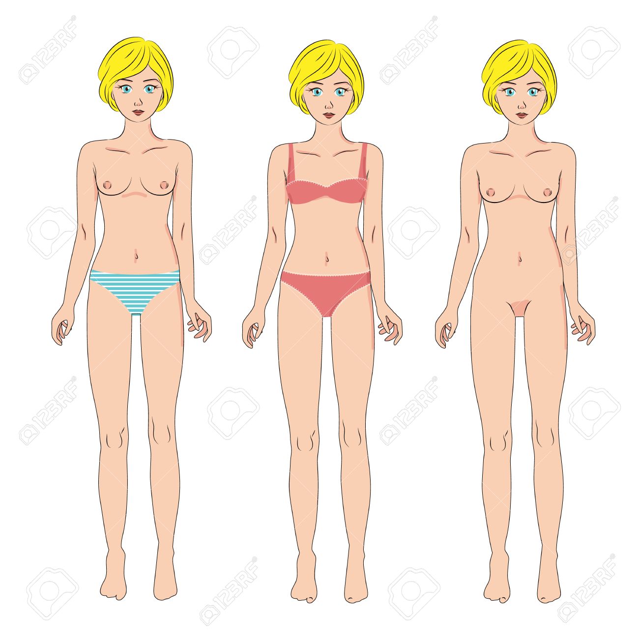 DesnudoPie En Ropa Mujeres Hermosas CuerpoFrenteAislado Vectores Baño Conjunto BlancoCuerpo El InteriorTrajes Tres De Todo La Y 4RAqj35L