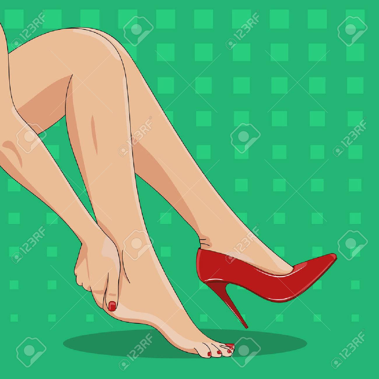 remettre cheville Vector fatigué illustration une la rougeWomans des aiguillesavec jambes élancéesassis de talons chaussure féminines haute 5ARLq43j