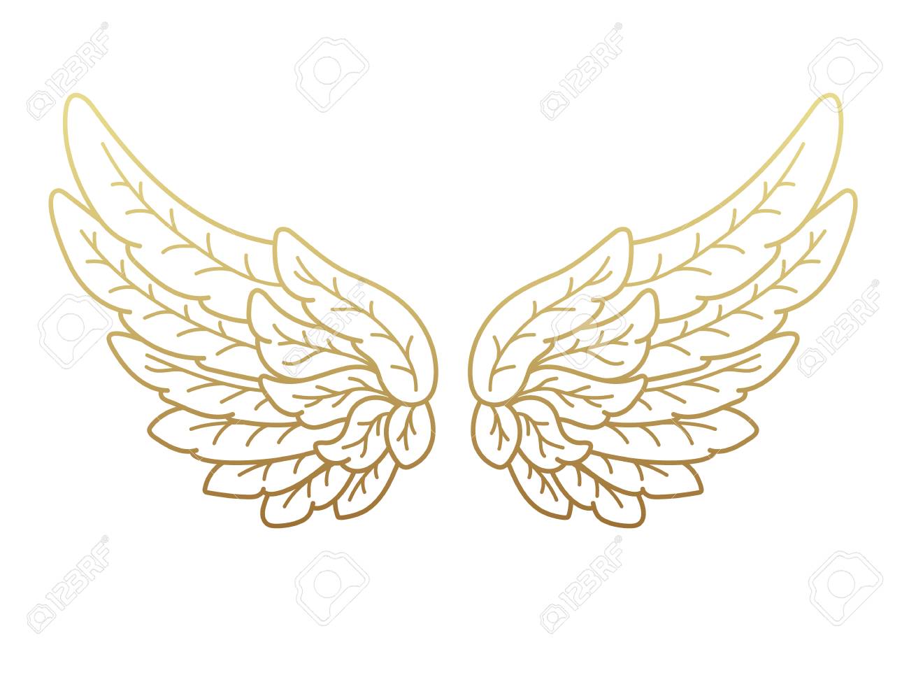 a pair of angel wings wide open with golden metallic effect angel wing drawing