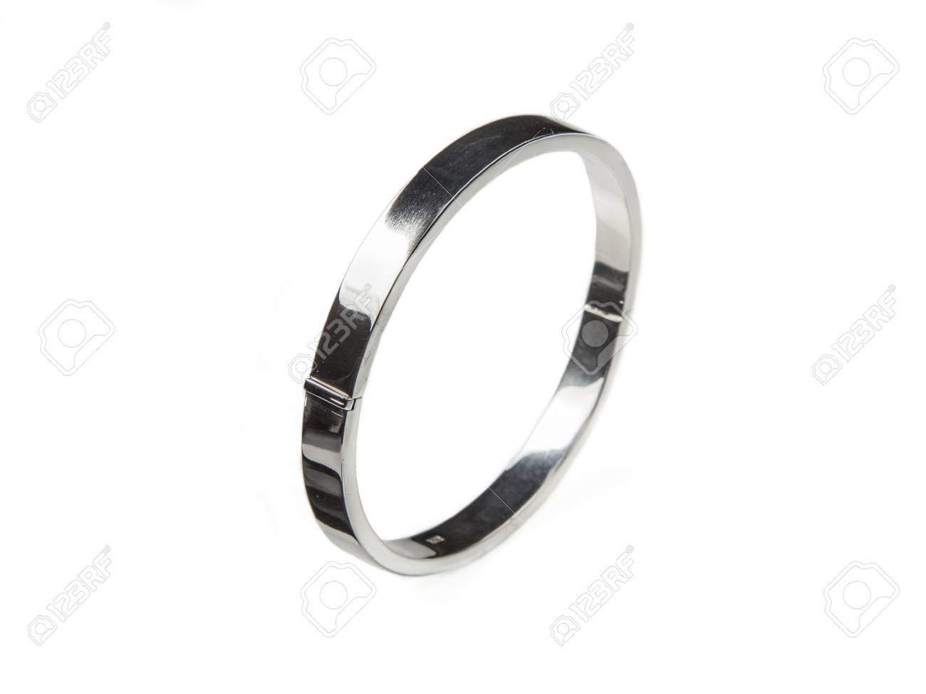 Plain Slim Square Silver Bracelet Standing On White Background