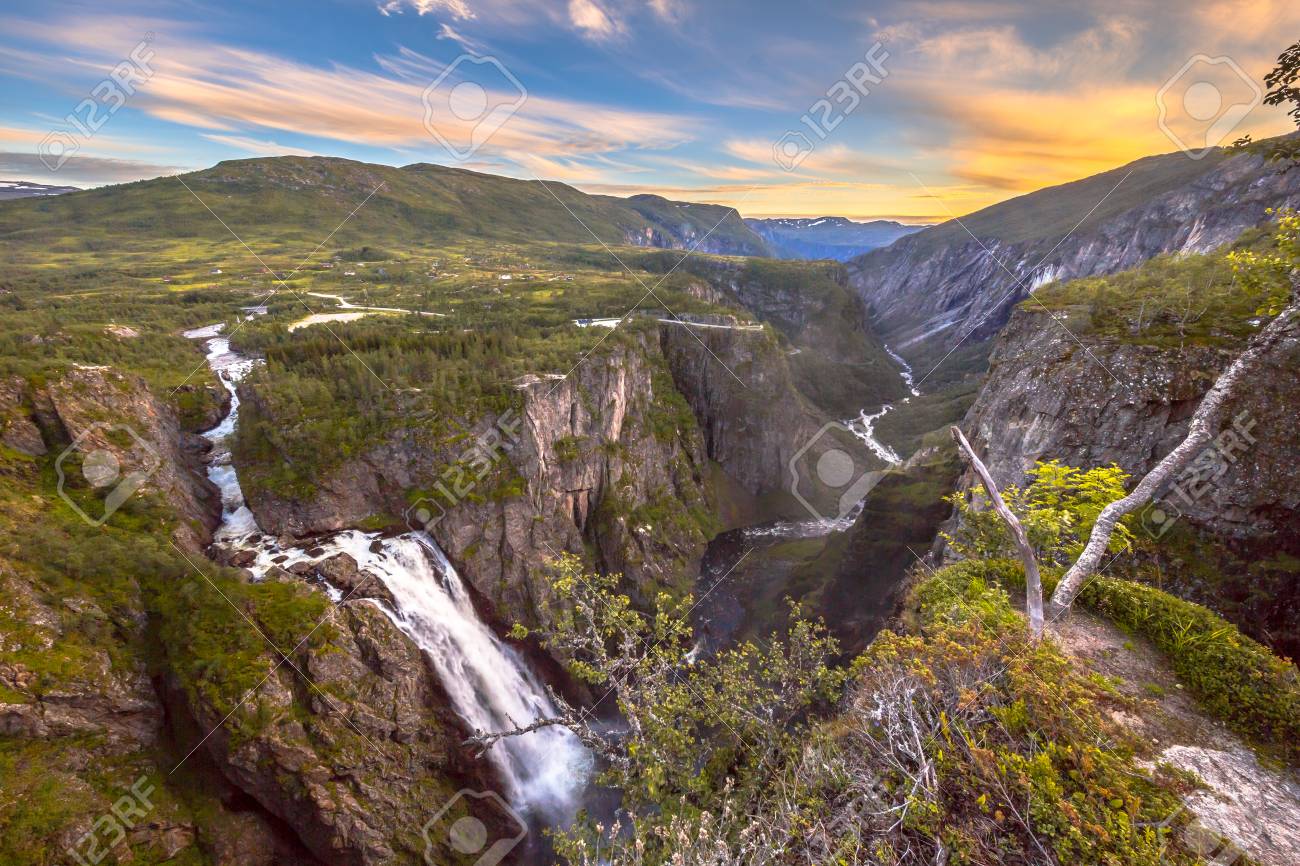 Famous Voringfossen gorge with waterfall near Eidfjord in province of Hordaland Norway - 83766476 Famous Voringfossen gorge with waterfall near Eidfjord in province of Hordaland Norway - 83766476