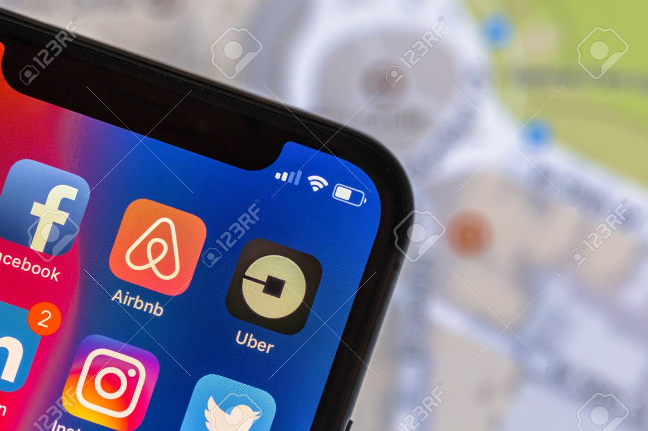 NEW YORK, USA - NOVEMBER 8, 2017: Uber App Logo On Modern Mobile 