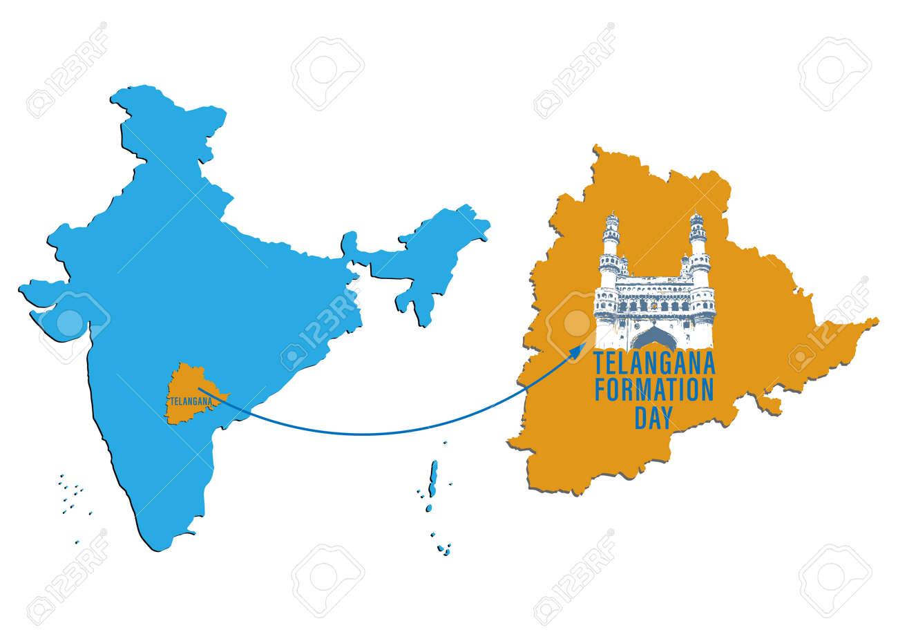 Telangana On India Political Map Vector Illustration Of Telangana Formation Day June 2Nd With Map On Indian  Map Showing Charminar Royalty Free Svg, Cliparts, Vectors, And Stock  Illustration. Image 153072929.