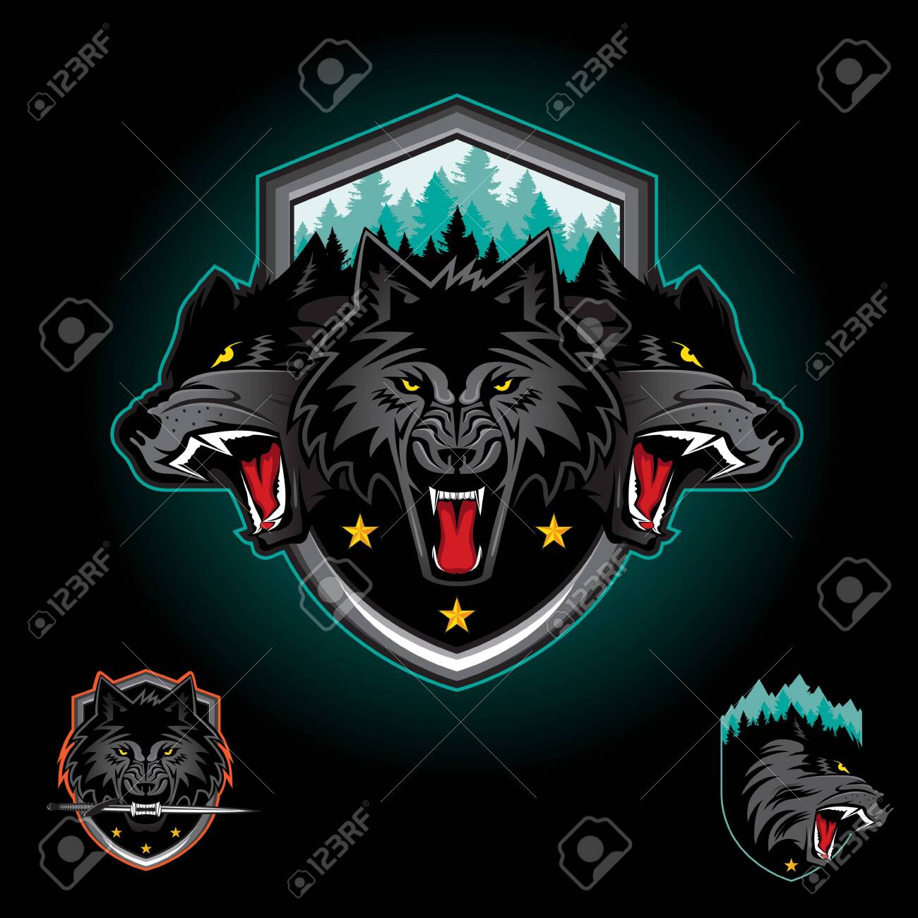 Wolf pack emblem logo badge. vector illustration - 130156930 Wolf pack emblem logo badge. vector illustration - 130156930
