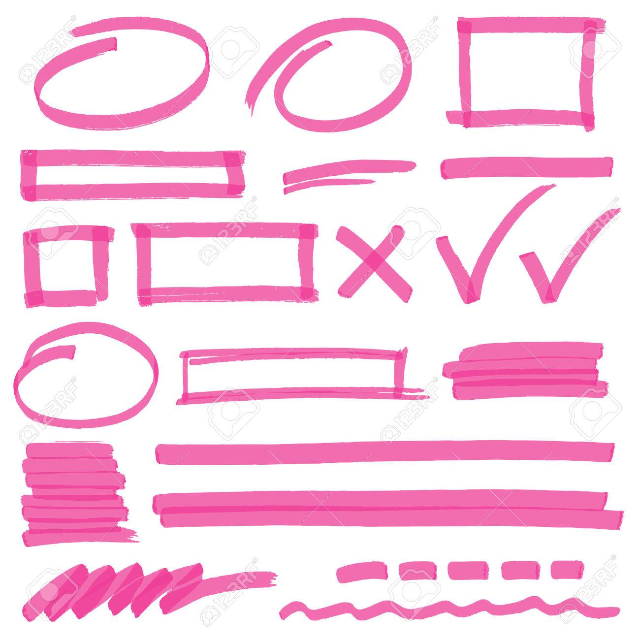 手描き蛍光ペンのデザイン要素 マーク ストライプ ストロークのセットです テキストの強調表示 マーキングまたはあなたのデザインの着色に使用できます 1 つをクリックして色の変更について最適化されています 透明度の図 のイラスト素材 ベクタ Image