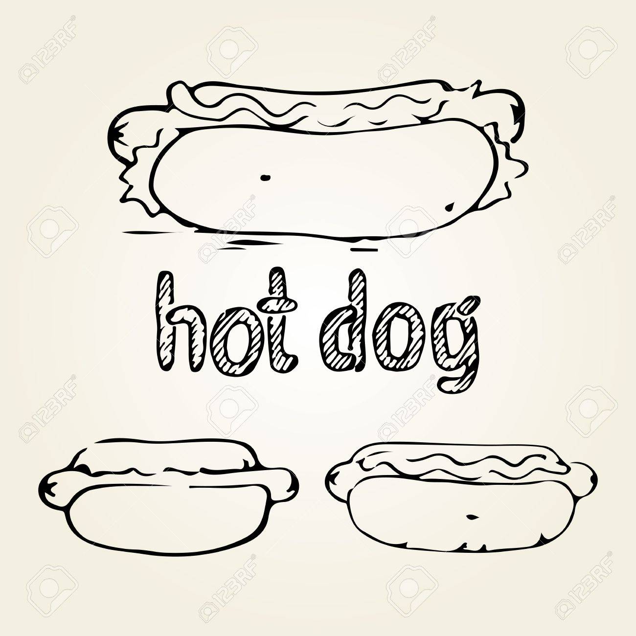 Hot Dog Hand Drawn Illustration Fast Food Design Elements Sketch Royalty Free Cliparts Vectors And Stock Illustration Image