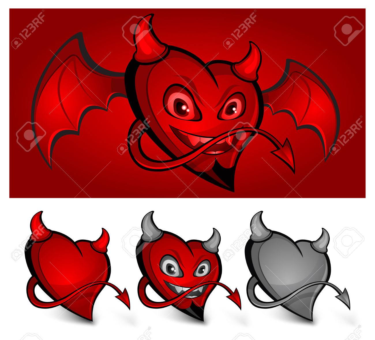 翼角と尾の赤い悪魔顔の中心部のイラスト素材 ベクタ Image 翼角と尾の赤い悪魔顔の中心部のイラスト素材 ベクタ Image