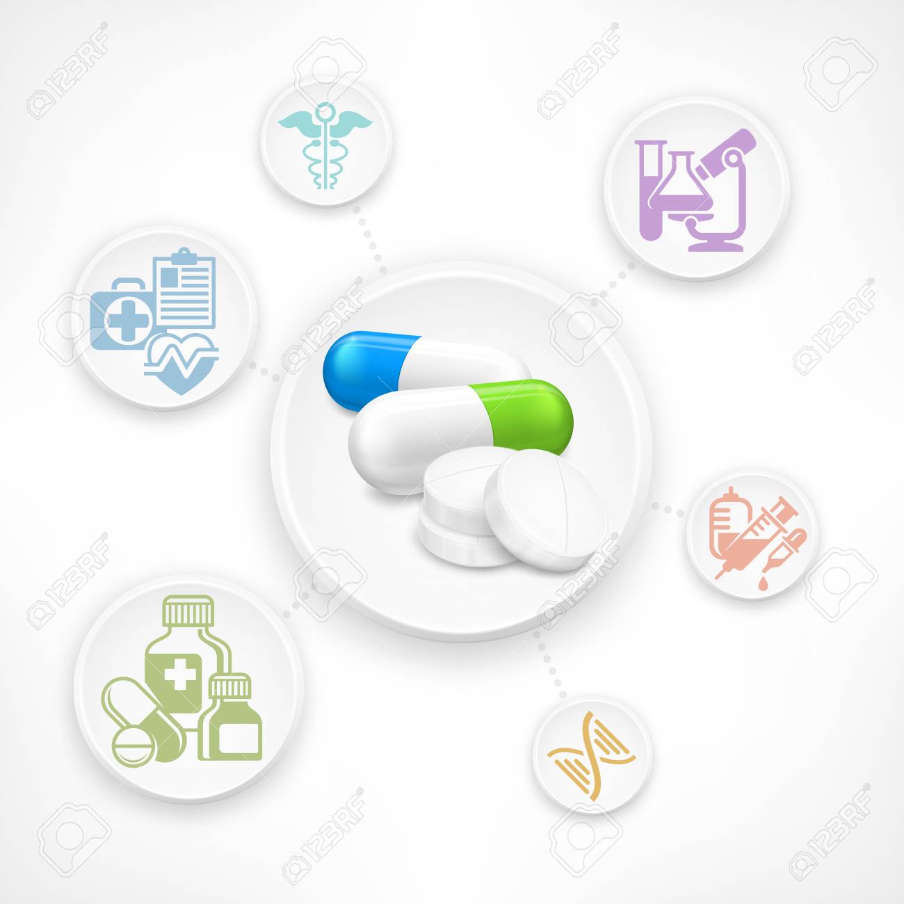 medical color infographic with medicine signs in circle elements for