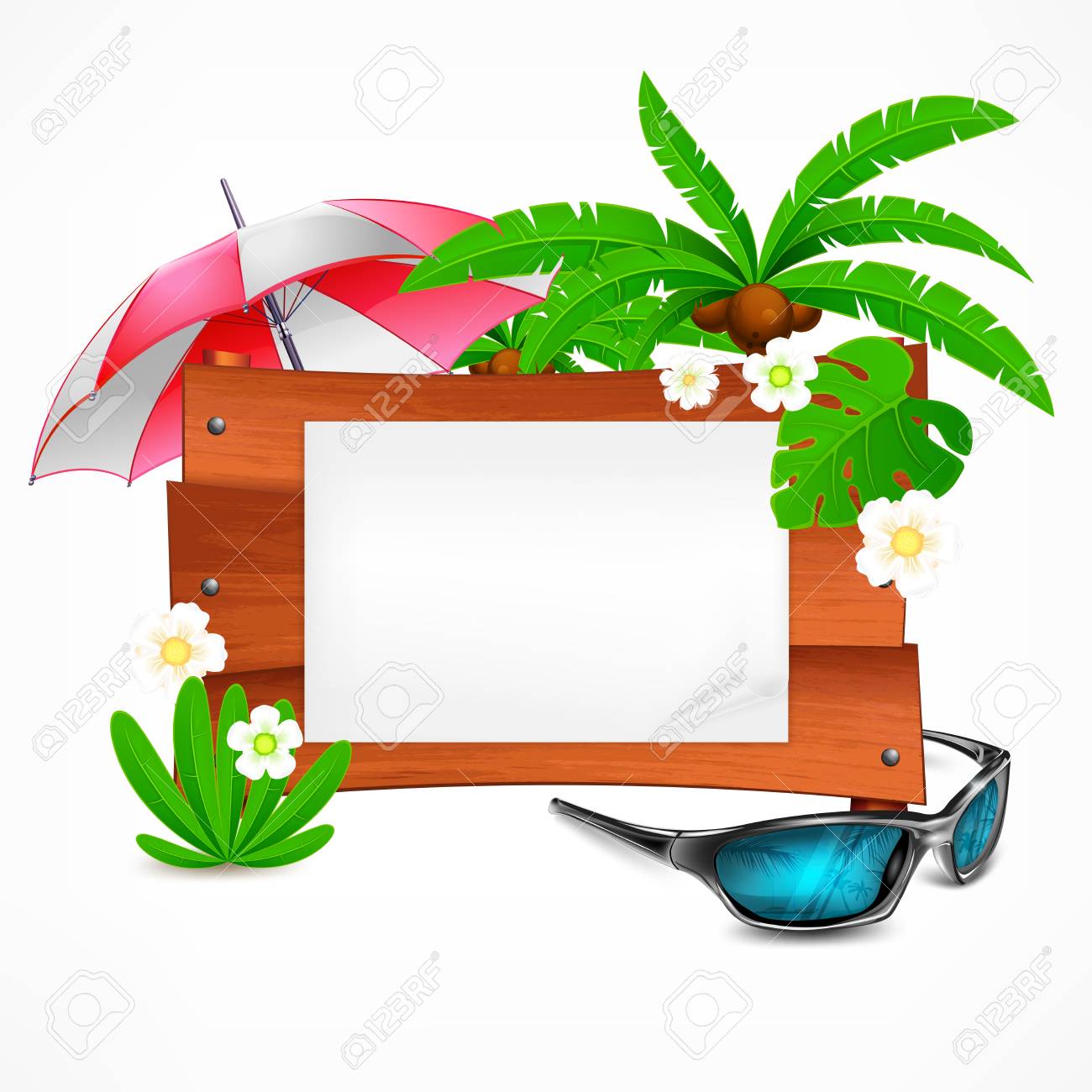 Summer Wooden Sign Board On White Plank For Notice Vector Illustration Royalty Free Cliparts Vectors And Stock Illustration Image 136597623