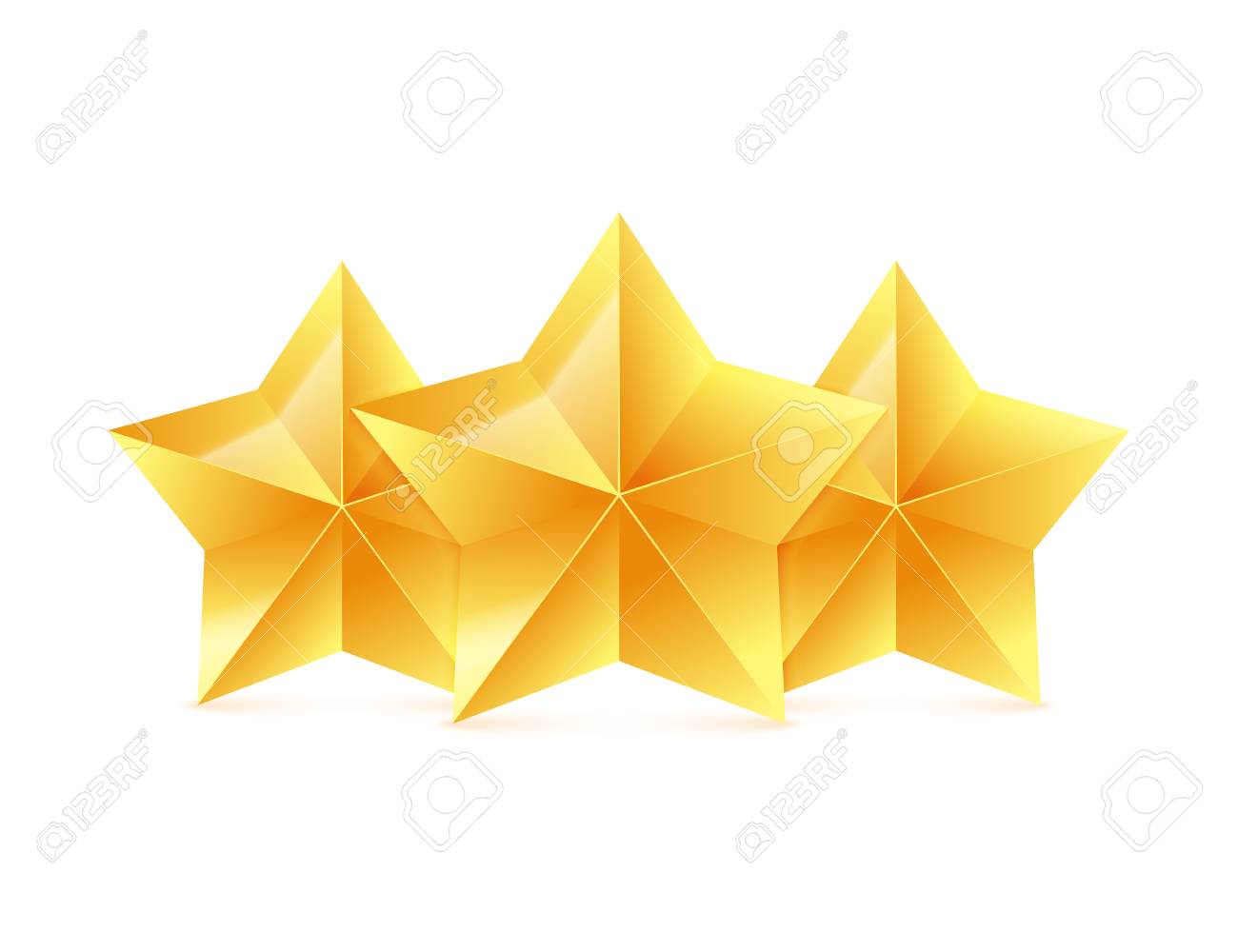 three 3d gold stars on white background victory award vector
