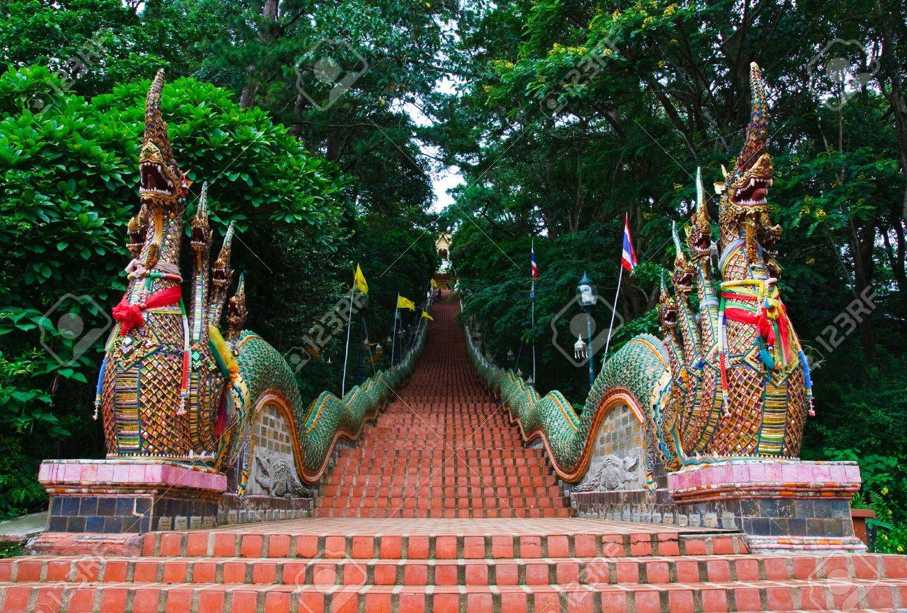 Nagas stairs at Wat Doi Suthep temple, Chiang Mai - 7469976 Nagas stairs at Wat Doi Suthep temple, Chiang Mai - 7469976