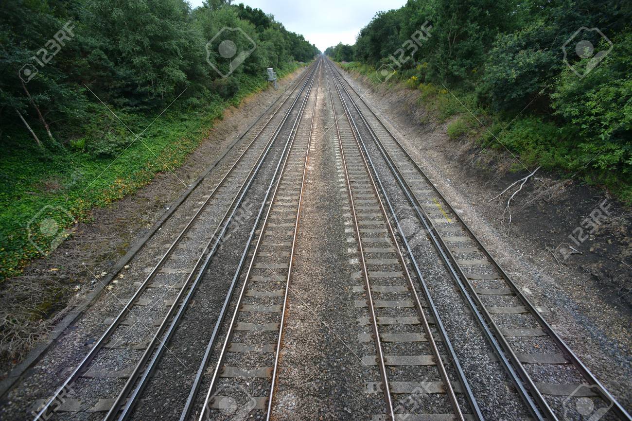 Empty Straight Train Track - Perspective To The Distance Stock ...