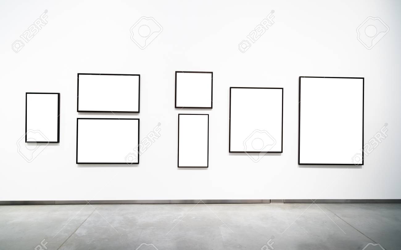 Blank empty golden frame on white background. Art gallery, museum..