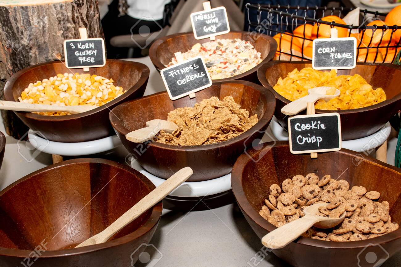Selection Self Service Continental Breakfast Buffet Display, Catering Or  Brunch Table Food Buffet Filled With Delicious Food Assortment, Cereals,  Seeds, Dried Fruits In A Hotel Or Restaurant Setting Stock Photo, Picture  and, image size:1300x866