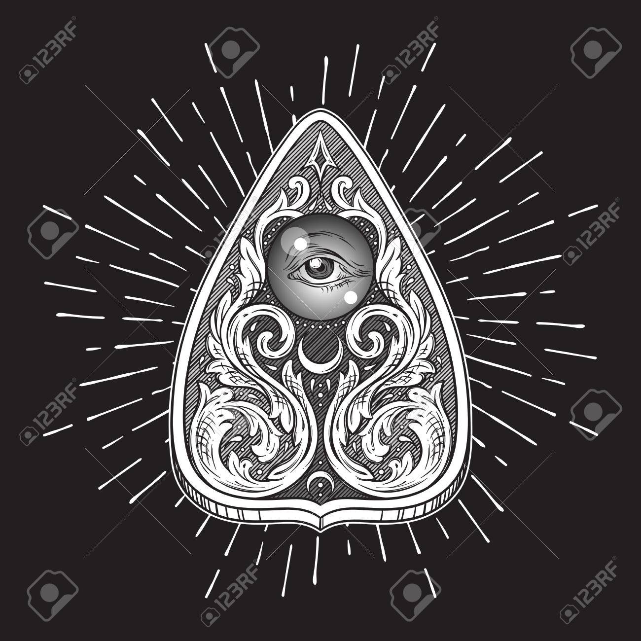 hand drawn ouija board mystifying oracle planchette isolated hand drawn ouija board mystifying oracle planchette isolated