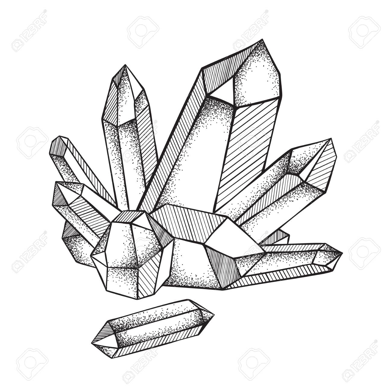クリスタルは白い背景手描きの線画やドットワークベクトルイラストに分離 黒い仕事 フラッシュタトゥーやプリントデザイン のイラスト素材 ベクタ Image