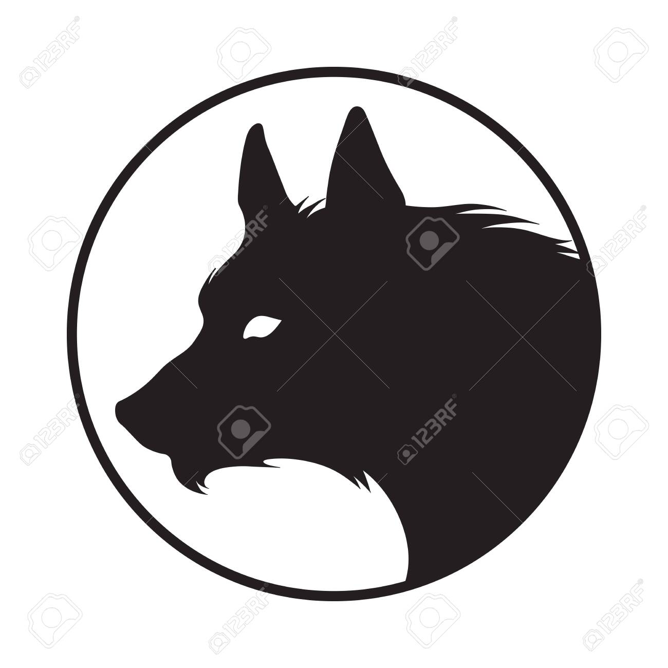 Silhouette of the wolf isolated. Logo, sticker, print or tattoo design vector illustration. Pagan totem, wiccan familiar spirit art. - 141785005 Silhouette of the wolf isolated. Logo, sticker, print or tattoo design vector illustration. Pagan totem, wiccan familiar spirit art. - 141785005