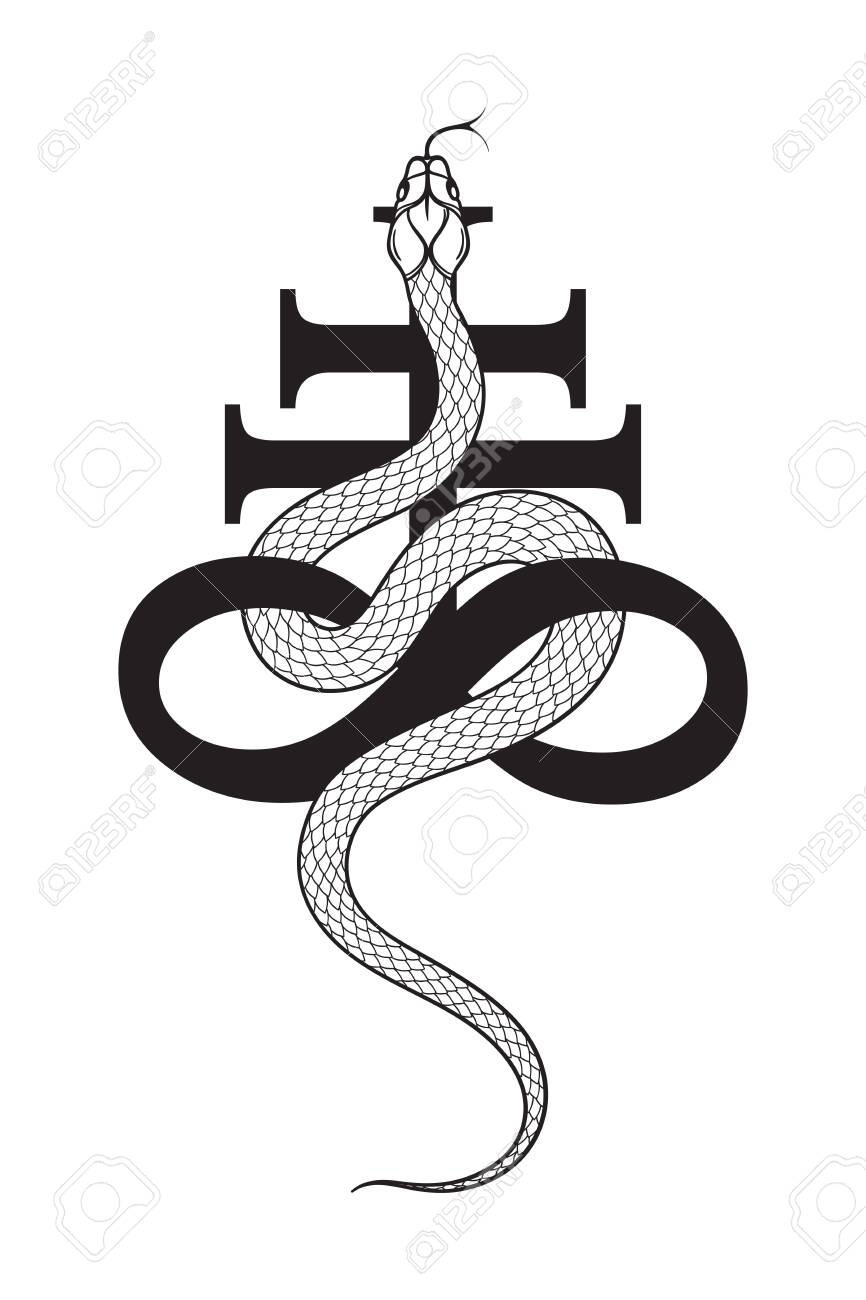 Serpent over the Leviathan Cross alchemical symbol of sulphur line art and dot work. Boho chic tattoo, poster, tapestry or altar veil print design vector illustration. - 145667438 Serpent over the Leviathan Cross alchemical symbol of sulphur line art and dot work. Boho chic tattoo, poster, tapestry or altar veil print design vector illustration. - 145667438