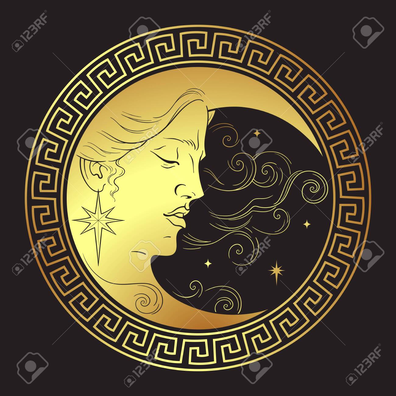 Crescent moon in antique style hand drawn line art boho chic art tattoo, poster, altar veil, tapestry or fabric print design vector illustration - 145667445 Crescent moon in antique style hand drawn line art boho chic art tattoo, poster, altar veil, tapestry or fabric print design vector illustration - 145667445