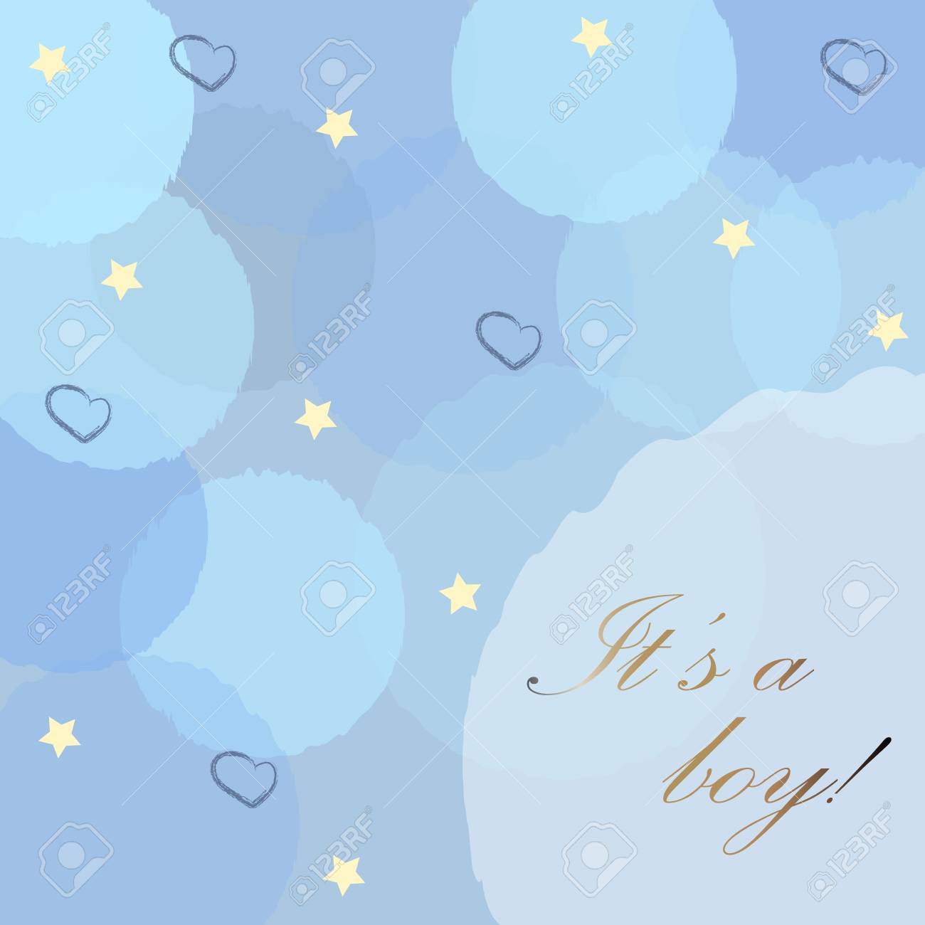 Annonce De Naissance Bebe Garcon Avec Des Bulles Bleues Des Etoiles Et Des Coeurs Sur Fond De Bulles Moderne Clip Art Libres De Droits Vecteurs Et Illustration Image