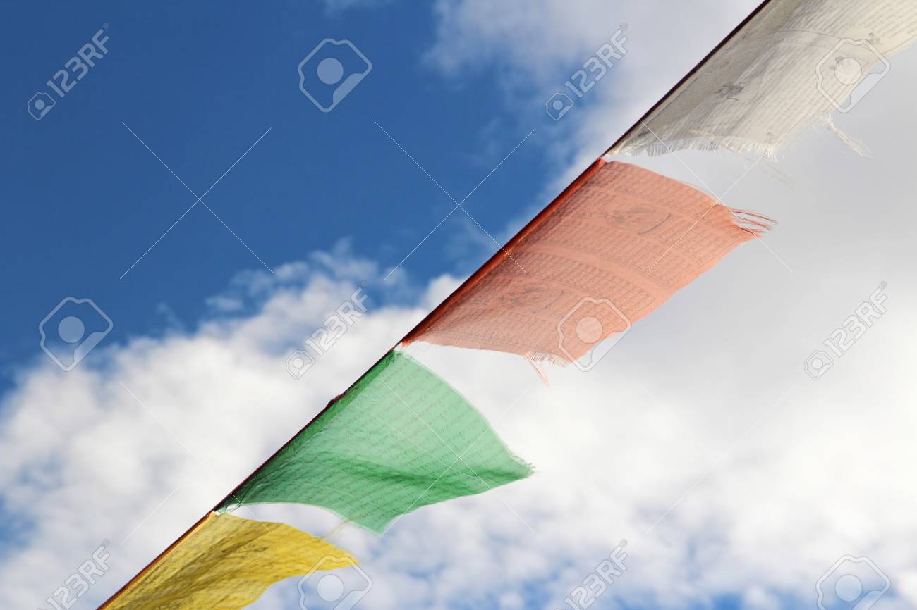Stock P O The Lung Ta Prayer Flag Allowed The Prayers To Be Spread By The Wind The Color Of The Flags Symbolized The Five Basic Elements Namely Stock P O The Lung Ta Prayer Flag Allowed The Prayers To Be Spread By The Wind The Color Of The Flags Symbolized The Five Basic Elements Namely