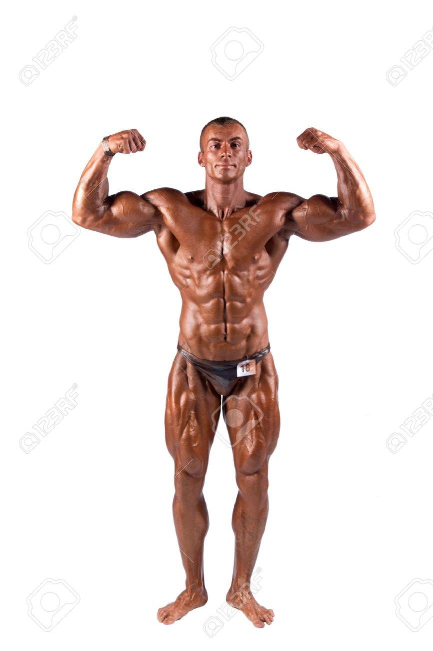 ボディービルダーのスタジオで彼の筋肉を屈曲 の写真素材 画像素材 Image