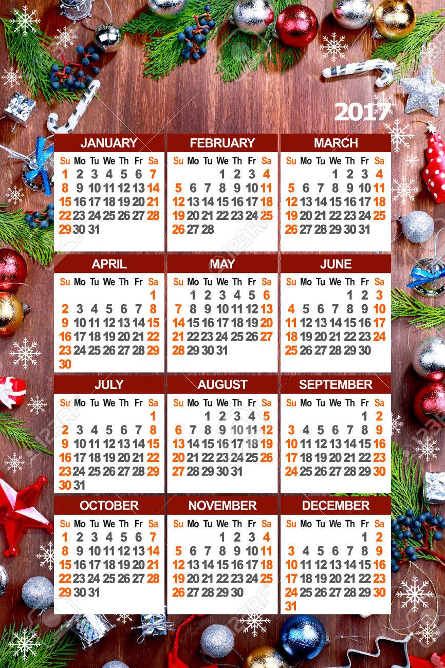 クリスマス枠デザイン 17年カレンダー の写真素材 画像素材 Image