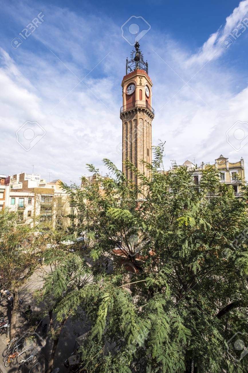 Plaza De La Vila Square In Gracia District Bohemian Area Barcelona