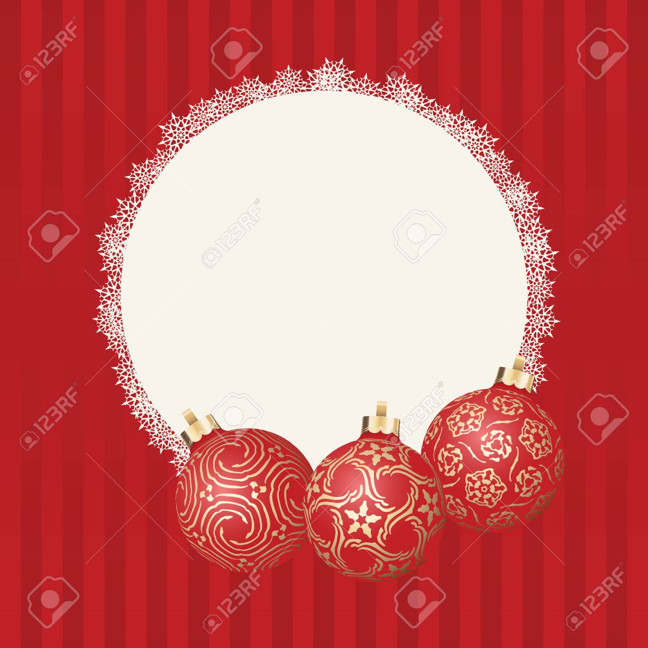 Cadre De Texte Avec Bordure Blanche De Flocons De Neige Et Trois Boules De Noël Différentes Avec Un Design En Or