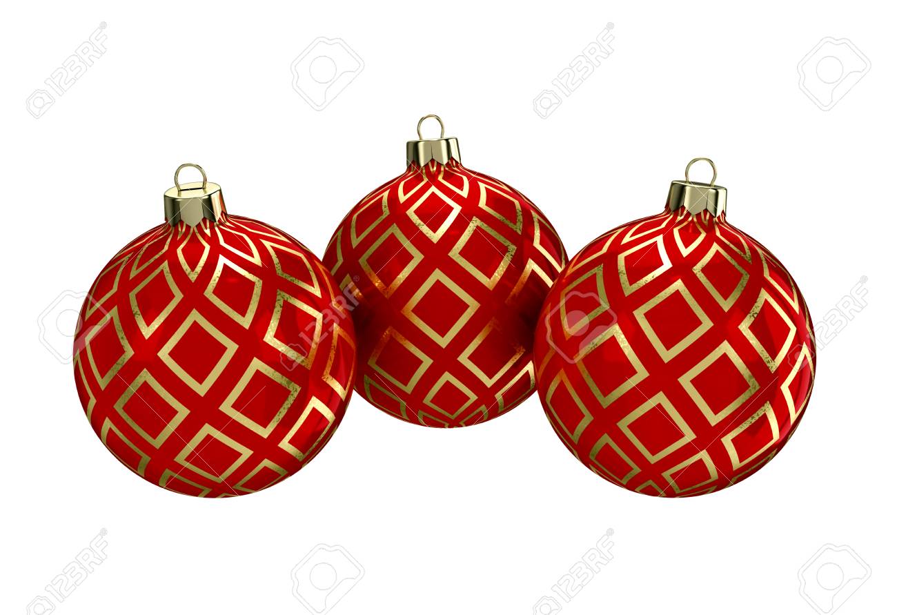 Illustration Vintage red decorative Christmas balls with gold reflect ornament Isolated New Year image 3D illustration