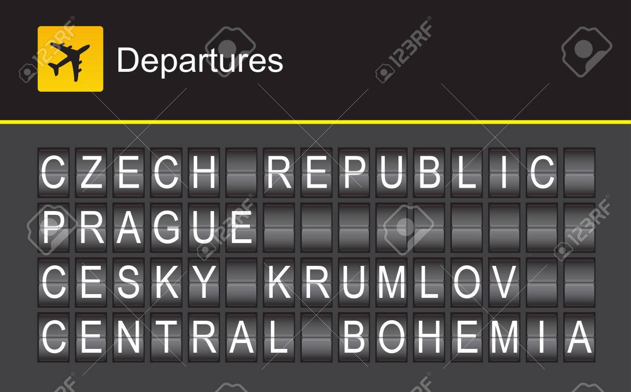 Czech Republic flip alphabet airport departures, Prague, Cesky Krumlov, Central Bohemia - 39365371 Czech Republic flip alphabet airport departures, Prague, Cesky Krumlov, Central Bohemia - 39365371