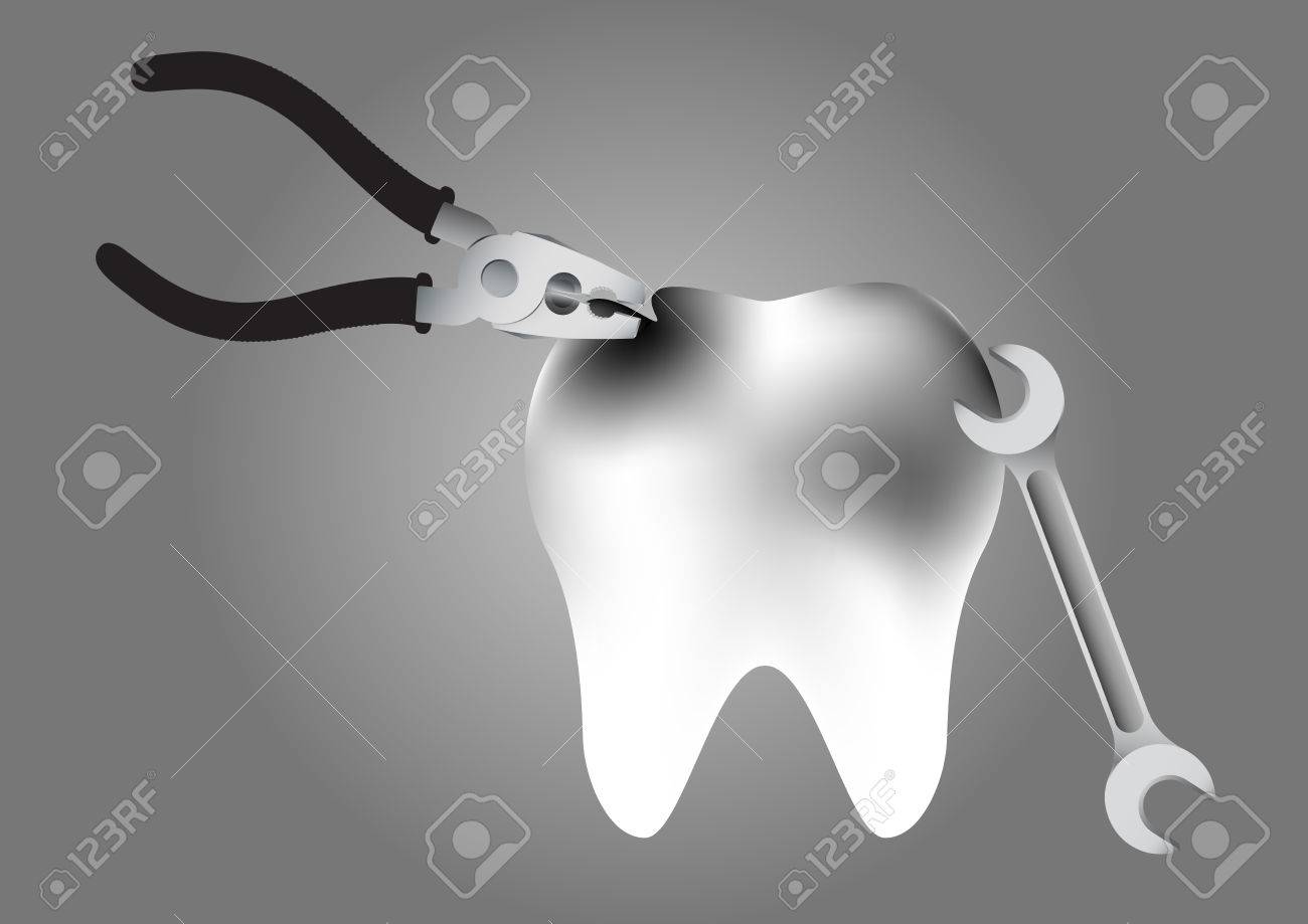 イラストが灰色の背景に虫歯を修復します のイラスト素材 ベクタ Image