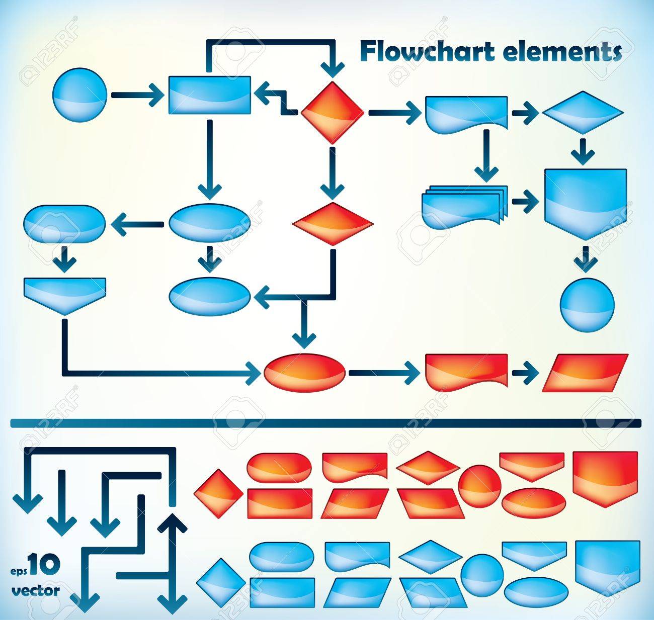 collection of different flowchart elements with editable arrows