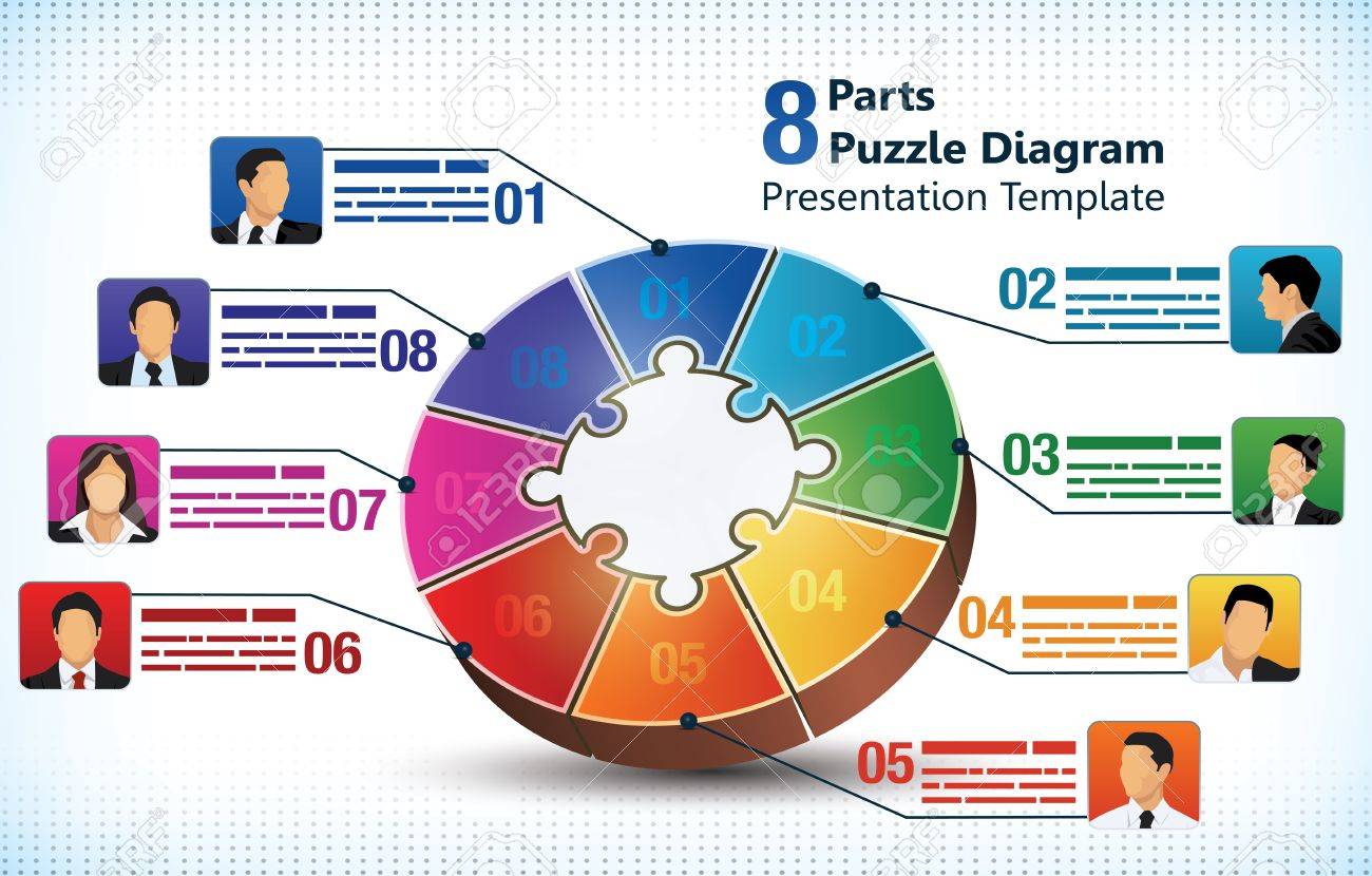 Eight sided presentation template with avatars of business people for brochures, banners, ads and business statistics - 20356635 Eight sided presentation template with avatars of business people for brochures, banners, ads and business statistics - 20356635
