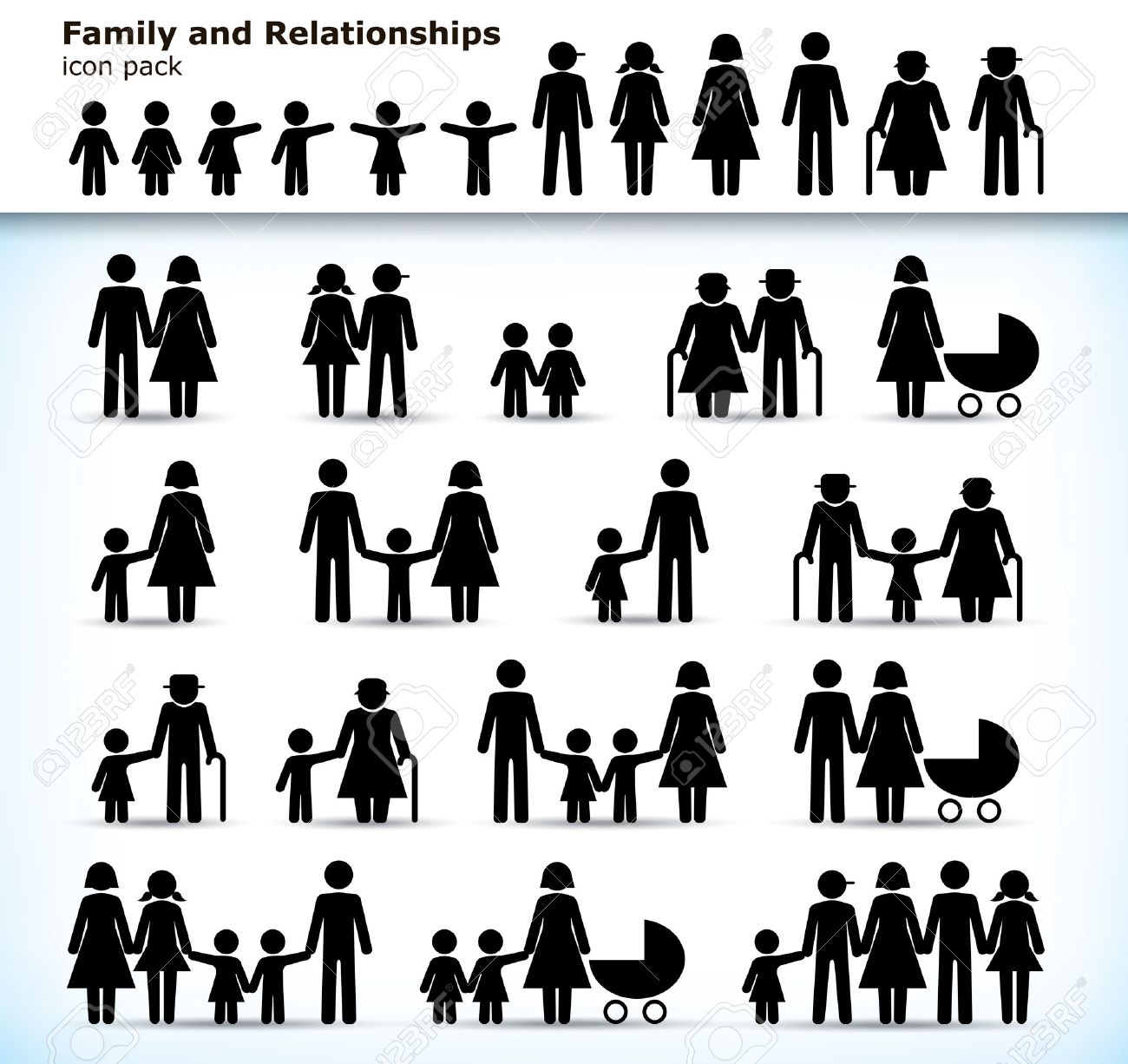 子供 両親 祖父母を持つ家族の絵文字の編集可能な設定のイラスト素材 ベクタ Image